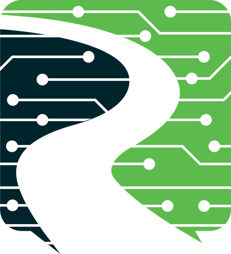 The Riverbend Systems mark: a river forming the letter R between dark and green circuit-board halves